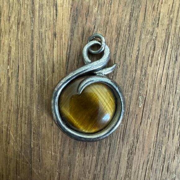 Sterling Silver 925 Genuine Tiger‎ Eye large 1 1/2 inch Necklace pendant - Picture 1 of 6